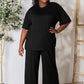 DOUBLE TAKE Full Size Round Neck Slit Top and Pants Set at Bella Road