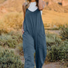 V-Neck Sleeveless Jumpsuit with Pockets | Full Size - Peacock  Blue