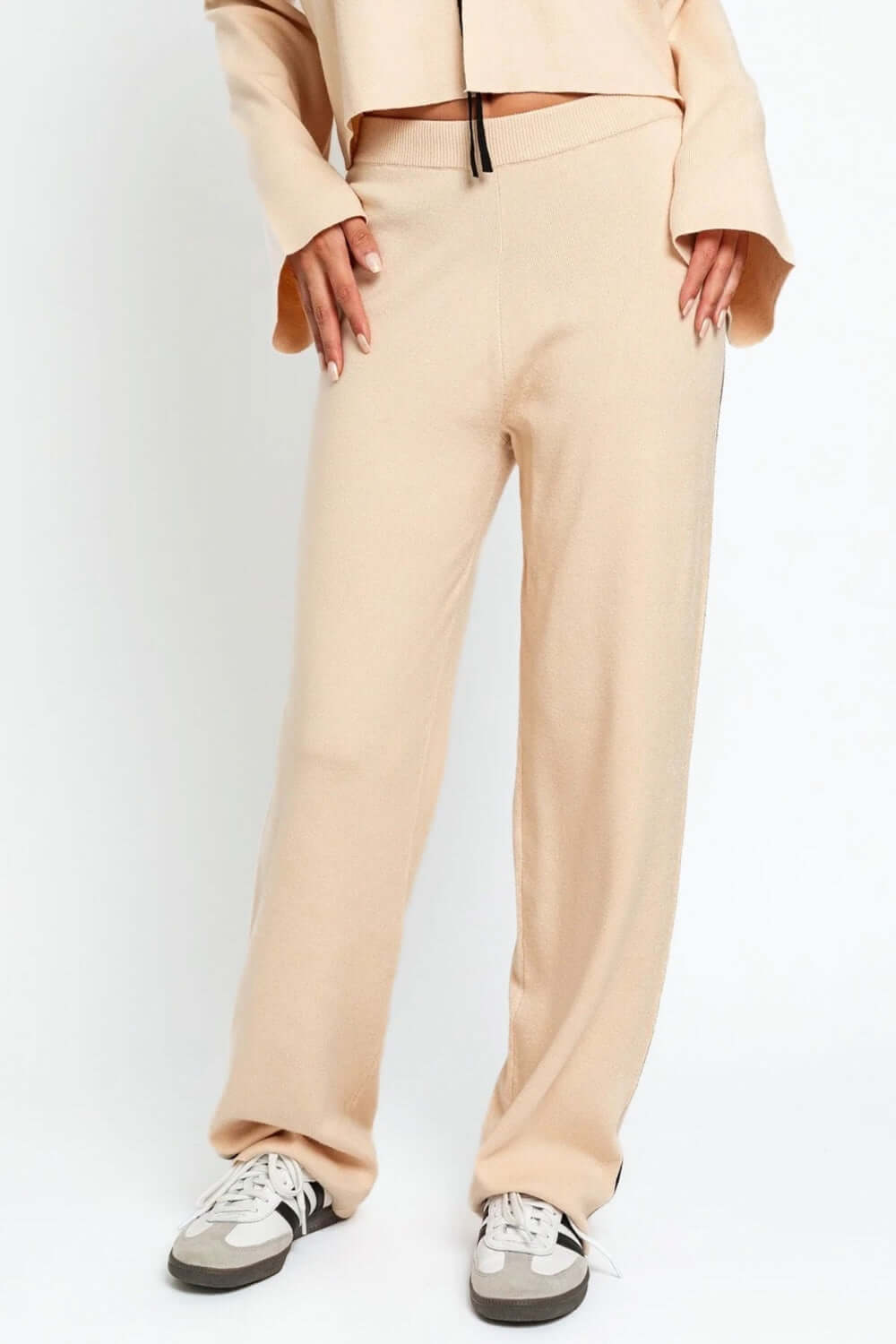 TASHA APPAREL Contrast Trim High Waist Wide Leg Sweater Pants at Bella Road