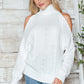 Cozy chic with Bella Road Cable-Knit Cold Shoulder Sweater in white, perfect for a stylish fall statement.