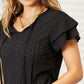 DOUBLE TAKE Eyelet Tie-Neck Flutter Sleeve Blouse at Bella Road