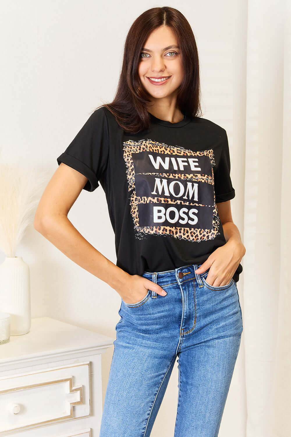 SIMPLY LOVE WIFE MOM BOSS Leopard Graphic T-Shirt at Bella Road