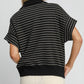 Stylish Umgee striped half zip short sleeve sweatshirt in black and white, perfect for casual spring and summer wear.