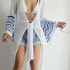 Openwork Striped Flare Sleeve Cover-Up - White