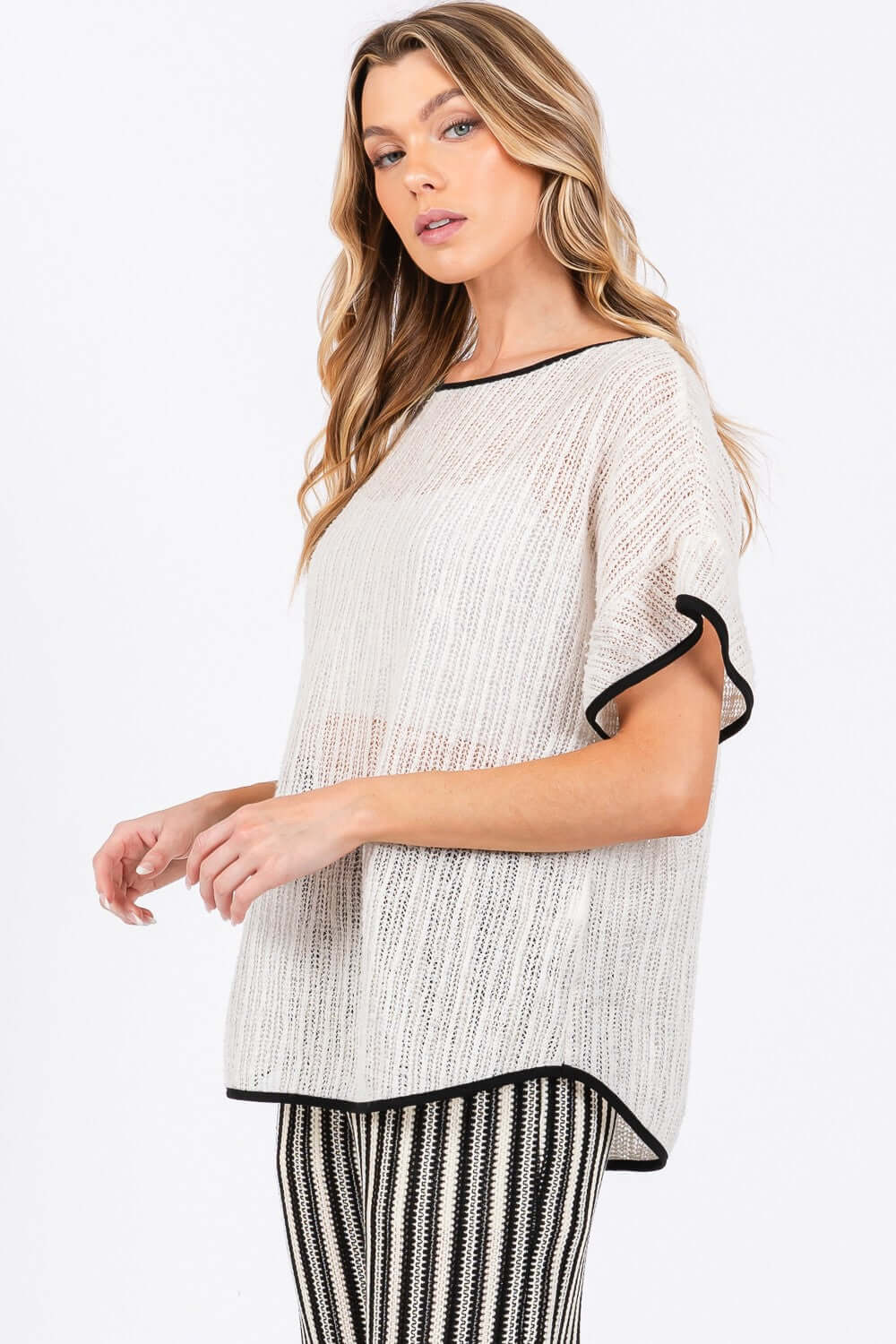 GEEGEE Contrast Trim Short Sleeve Knit Cover Up at Bella Road