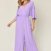 Half Sleeve Wide Leg Jumpsuit | Full Size - Lavender