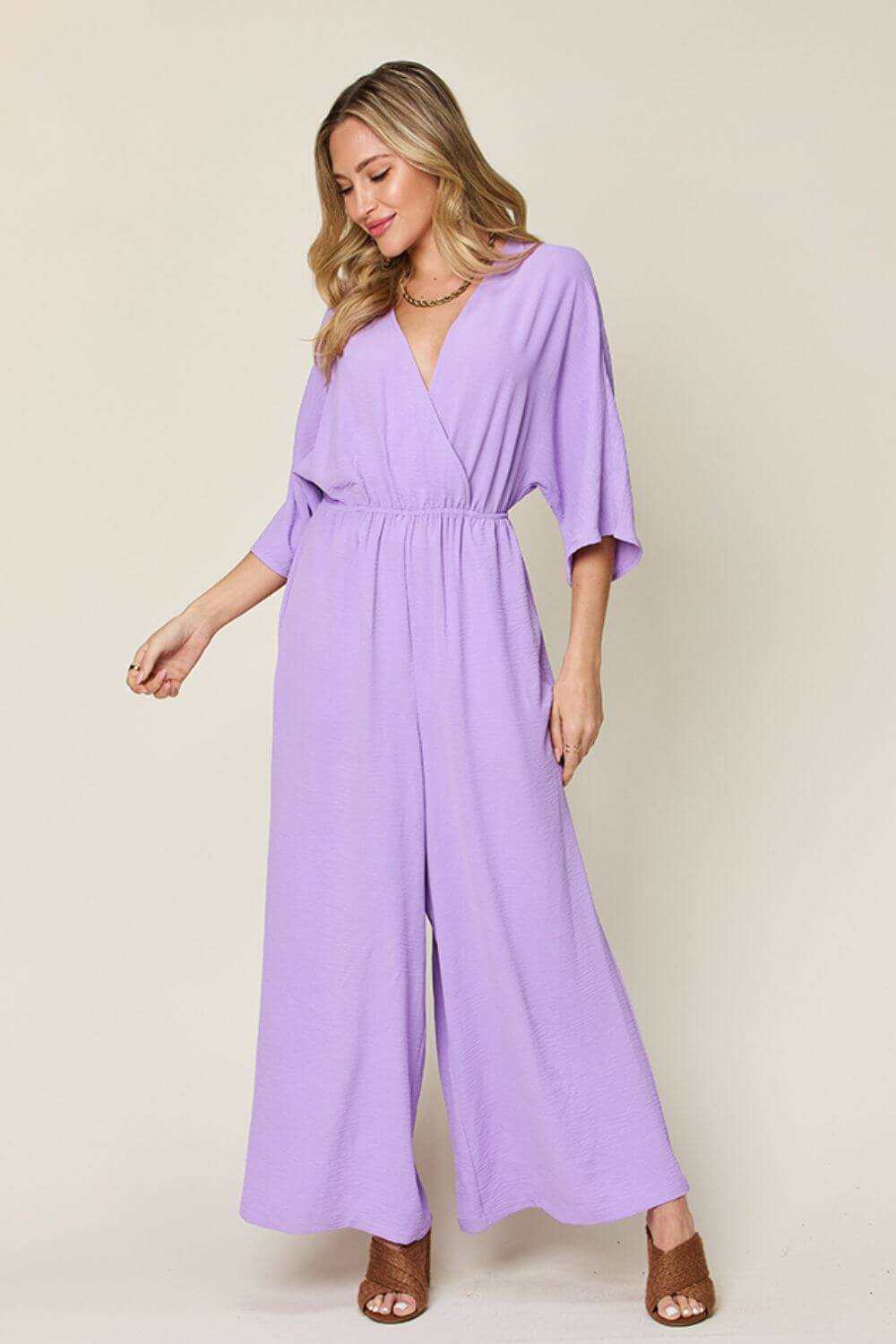 DOUBLE TAKE Full Size Half Sleeve Wide Leg Jumpsuit at Bella Road