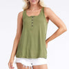 Square Neck Half Button Tank - Olive