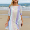 Tassel Boat Neck Half Sleeve Cover Up - Multi Color