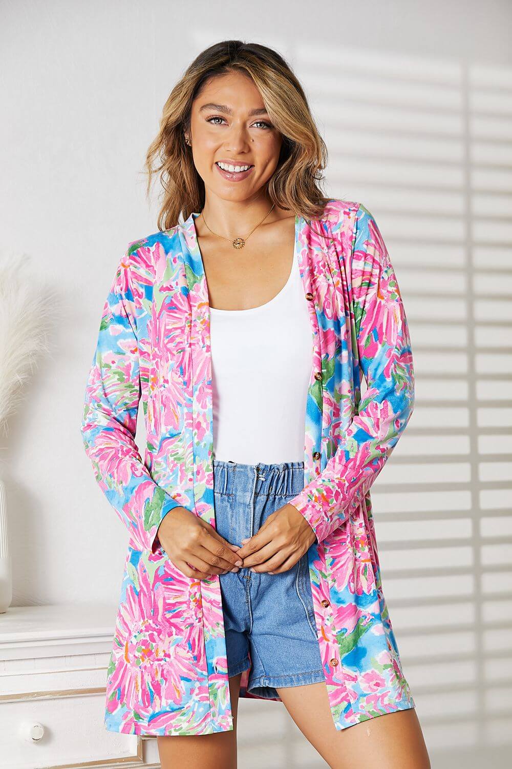 DOUBLE TAKE Floral Open Front Long Sleeve Cardigan at Bella Road