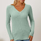 Ribbed V-Neck Long Sleeve T-Shirt