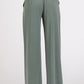 Mittoshop stretch banded waist wide leg pants with pockets in green, showcasing stylish and comfortable design.