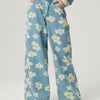 Bella Road Denim Pocketed Floral Wide Leg Jeans - Light