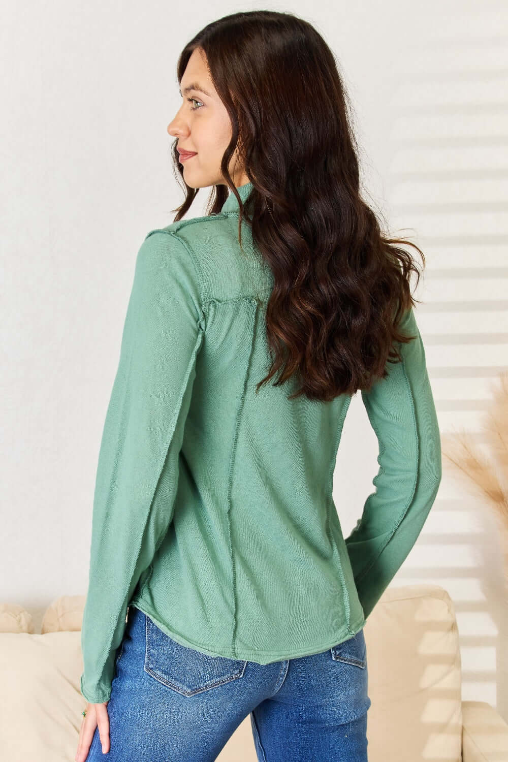 POL Exposed Seam Long Sleeve Knit Top at Bella Road