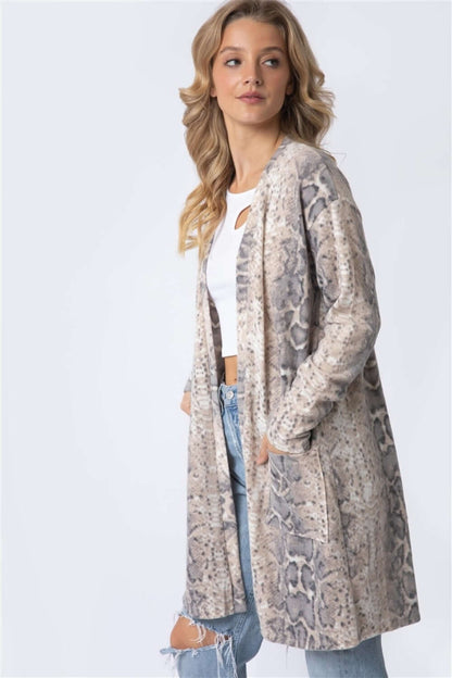 TASHA APPAREL Animal Print Flannel Open Front Longline Cardigan at Bella Road