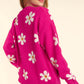 Full Size Daisy Floral Button Down Long Sleeve Cardigan