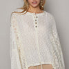 Round Neck Long Sleeve Raw Edge Lace Top - Cream