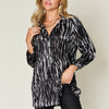 Printed Button Up Long Sleeve Shirt | Full Size - Black