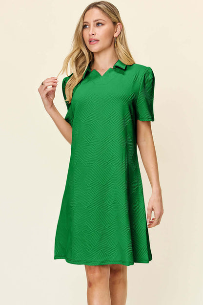 DOUBLE TAKE Full Size Texture Collared Neck Short Sleeve Dress at Bella Road