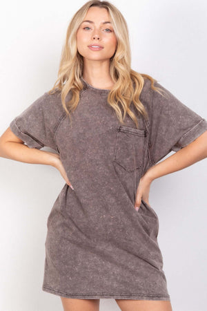 VERY J Washed Round Neck Mini Tee Dress at Bella Road