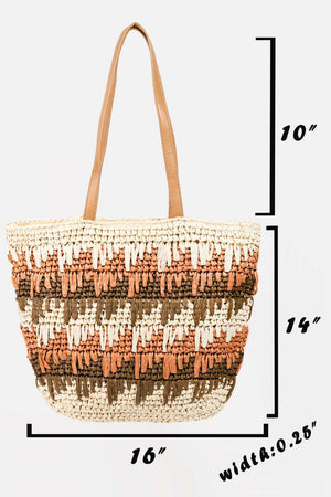 FAME Straw Braided Striped Tote Bag at Bella Road