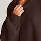 Double Take Side Slit Round Neck Long Sleeve Sweater in dark brown with a cozy knit texture.