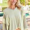 POL High-Low Contrast V-Neck Top - Pistachio