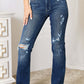 Judy Blue Jeans Mid Rise Hand Sand & Destroy Petite Bootcut Jeans with Distressed Detailing for a Trendy Look