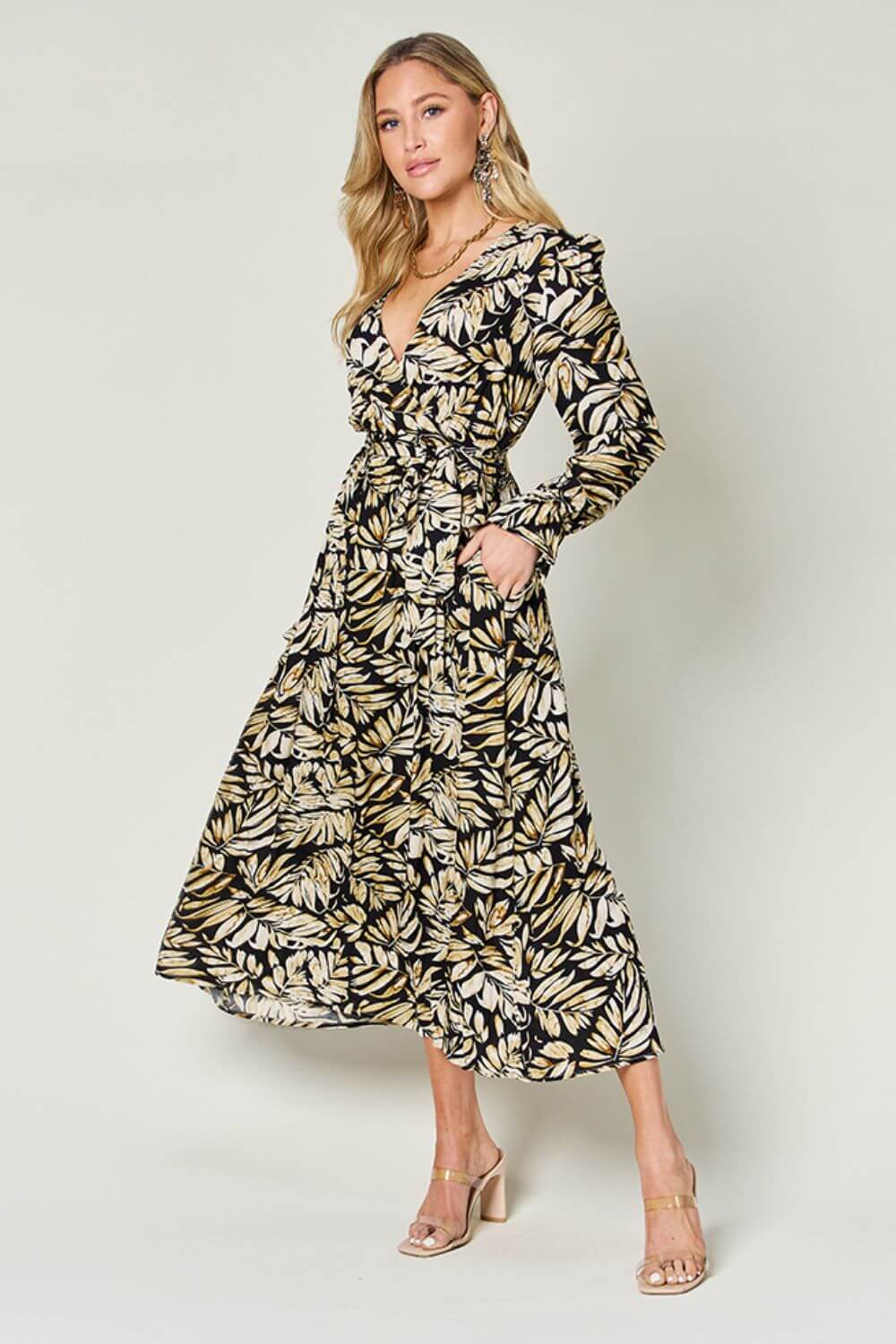 DOUBLE TAKE Full Size Tie Back Flounce Sleeve Dress at Bella Road