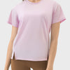 Millennia Slit Round Neck Short Sleeve Active T-Shirt - Blush Pink