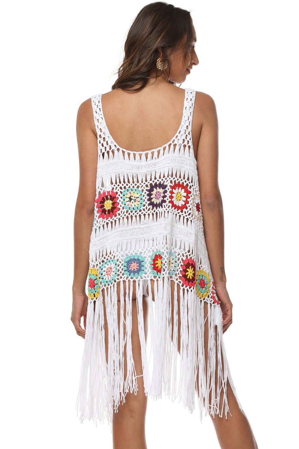 BELLA ROAD Openwork Fringe Detail Embroidery Sleeveless Cover-Up at Bella Road