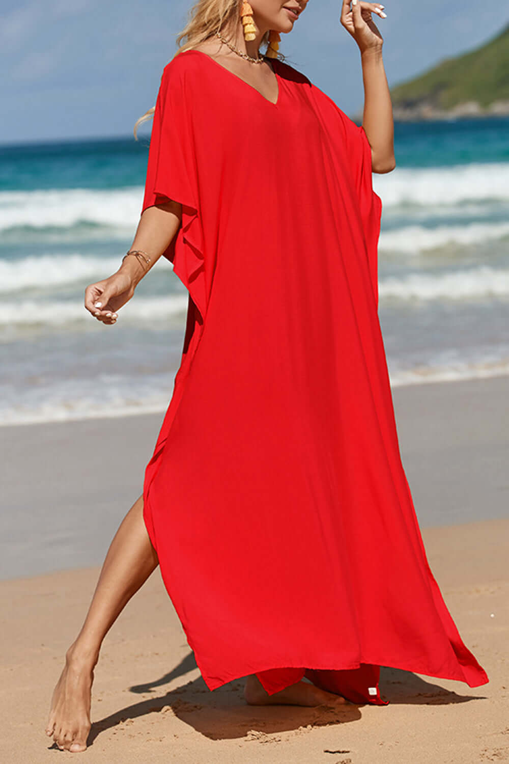 BELLA ROAD Slit V-Neck Half Sleeve Cover-Up at Bella Road