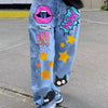 Bella Road Pop Art Print Loose Fit Jeans - Light Blue
