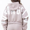 American Bazi 'Los Angeles' Graphic Long Sleeve Drawstring Cropped Hoodie - DUSTY ROSE/WHITE