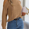 Bella Road Cable-Knit Turtleneck Cold Shoulder Sweater - Camel