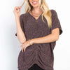 Be Stage Full Size Lurex Center Elastic Cinched Knit Top - Brown