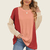 Double Take Texture Contrast Round Neck Long Sleeve T-Shirt - Rust