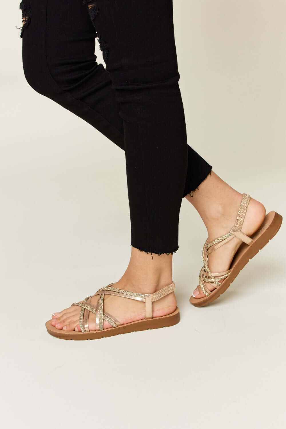 FOREVER LINK Rhinestone Crisscross Flat Sandals at Bella Road