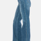 Judy Blue high-waist tummy control jeans with raw hem, showcasing flattering straight leg fit and trendy style.