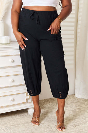 DOUBLE TAKE Decorative Button Cropped Pants at Bella Road