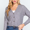 V-Neck Button Up Long Sleeve Knit Cardigan - Grey