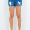 High Waist Distressed Frayed Denim Shorts - Blue