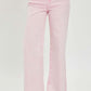 High Rise Tummy Control Wide Leg Risen Jeans in pink, showcasing a flattering retro flair and comfortable support for a confident look.