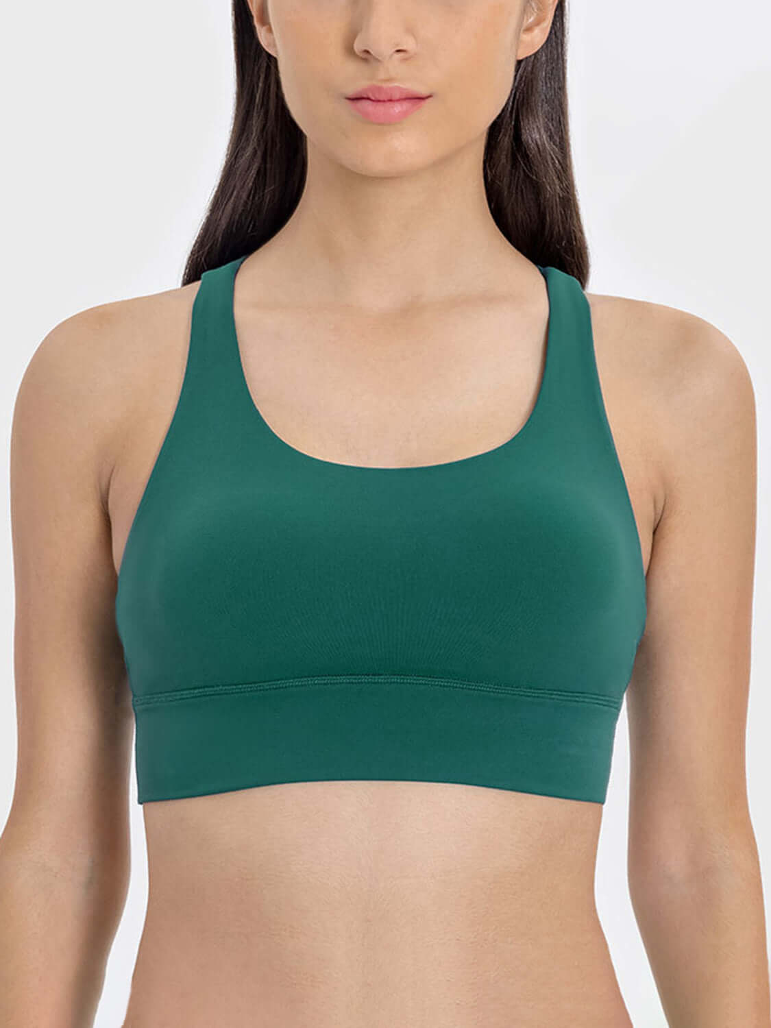 Stylish green active tank top with a scoop neck design, perfect for workouts and active lifestyles.