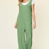 Texture Sleeveless Wide Leg Jumpsuit | Full Size - Gum Leaf