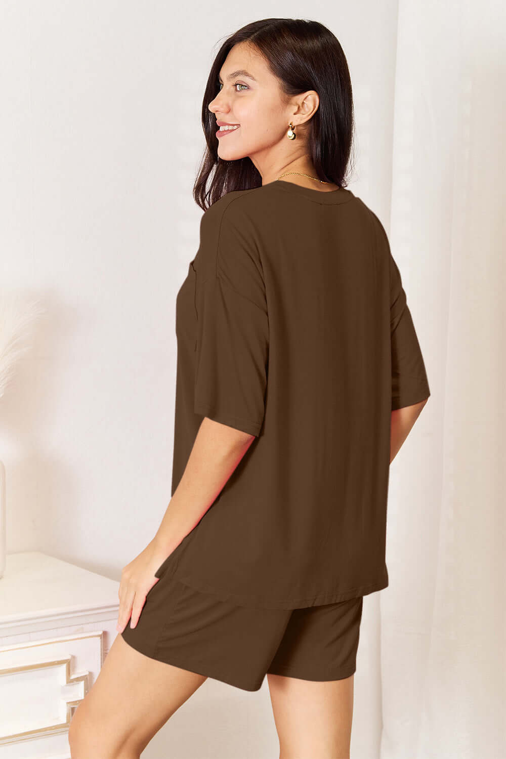 BASIC BAE Full Size Soft Rayon Half Sleeve Top and Shorts Set at Bella Road