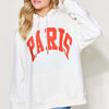 PARIS Long Sleeve Drawstring Hoodie | Full Size - White