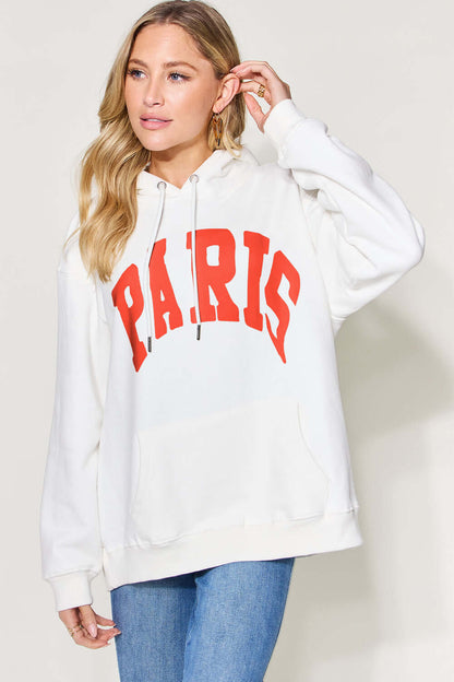 SIMPLY LOVE Full Size PARIS Long Sleeve Drawstring Hoodie at Bella Road