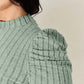 Ribbed Mock Neck Puff Sleeve T-Shirt