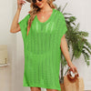 Openwork Short Sleeve Slit Knit Cover Up - Mid Green